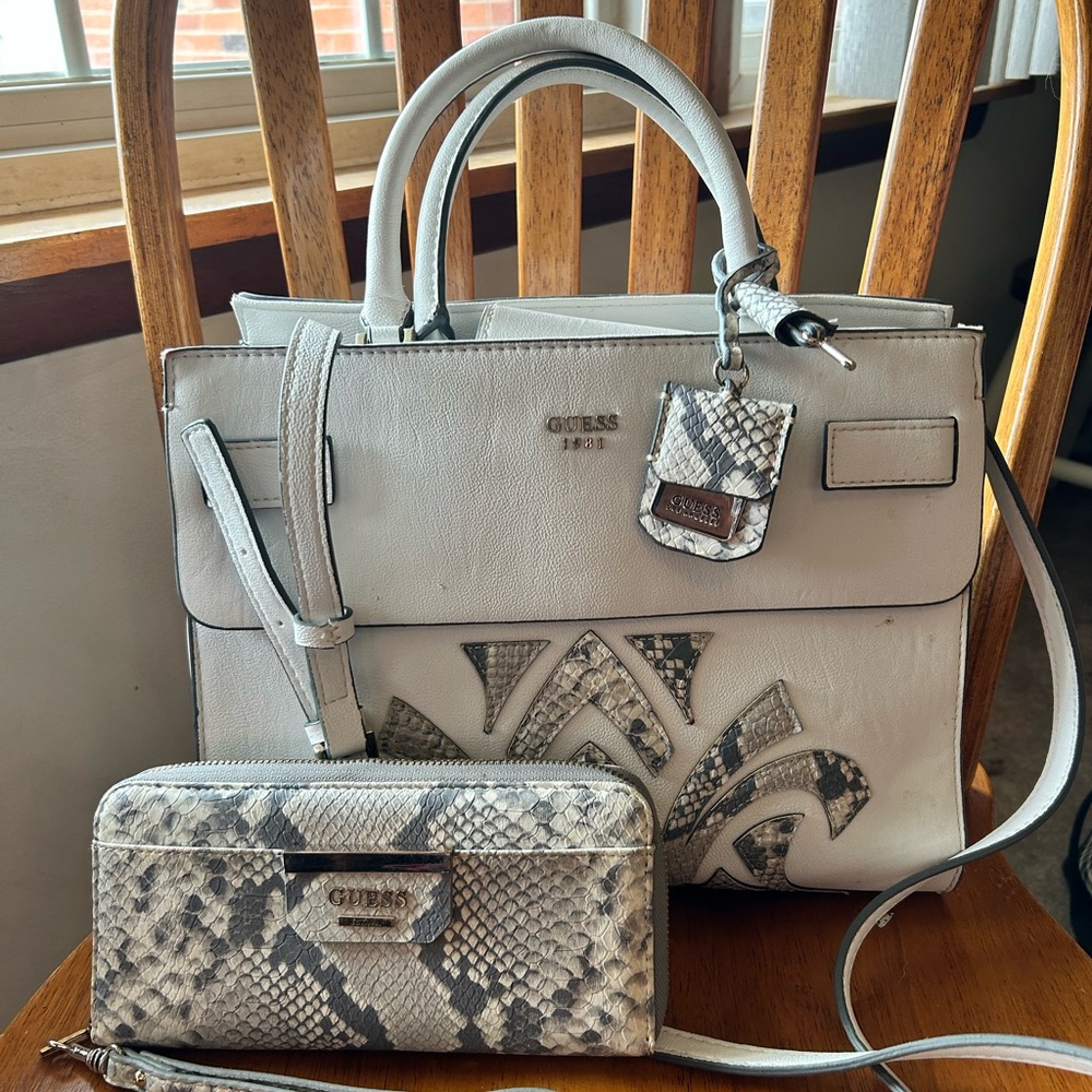 Guess Gray Satchel With Python Print And Matching… - image 1